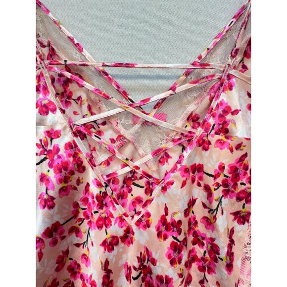 Victoria's Secret Women's Satin Slip Nightie Criss Cross Back Sz M Multi Blossom - Picture 11 of 14